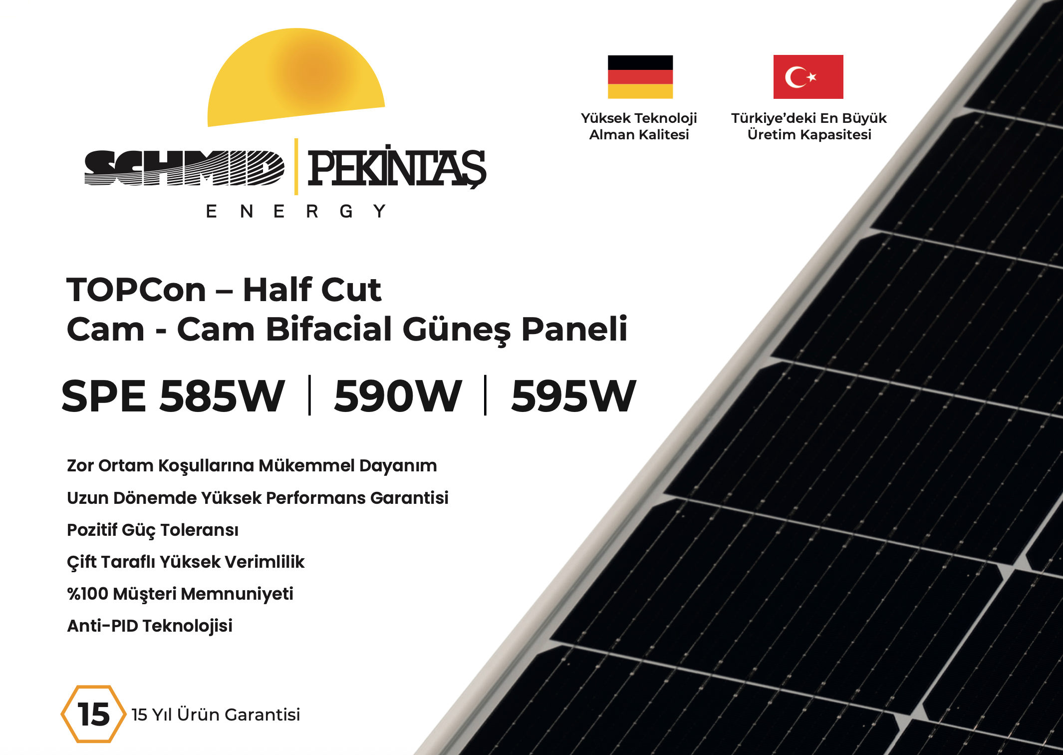Schmid Pekintas Half Cut – Cam-Cam Bifacial Güneş Paneli SPE 595 (595W TOPCon)
