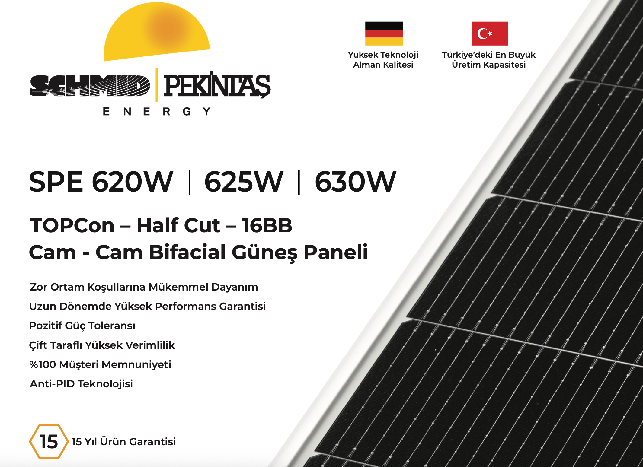 Schmid Pekintas Half Cut – Cam-Cam Bifacial Güneş Paneli SPE 630 (630W TOPCon) (Kopya)
